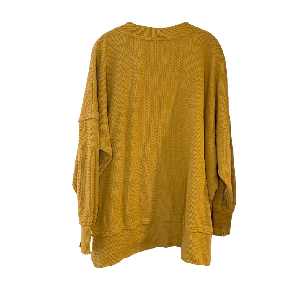 Aerie Womens Waffle Knit Oversized Sweatshirt Slouchy Cozy Mustard Yellow Size M - Picture 2 of 6